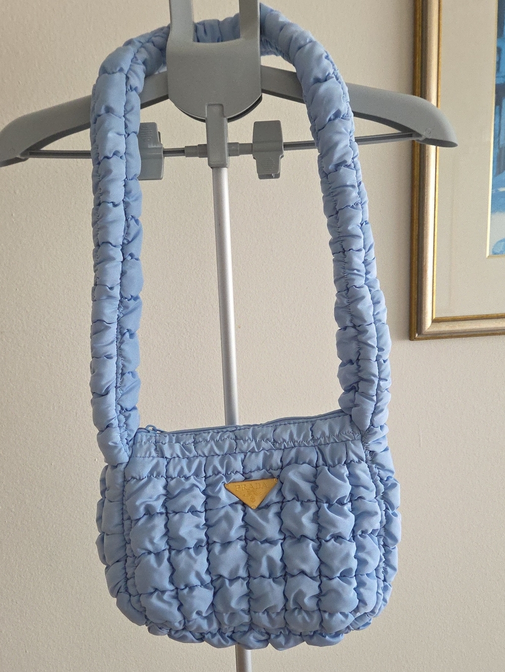 Light Blue Quilted Puffer Shoulder Bag